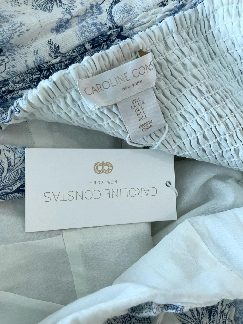Caroline Constas Toile Linen Blend Maxi Dress Blue White Resort NWT Large - Picture 3 of 8